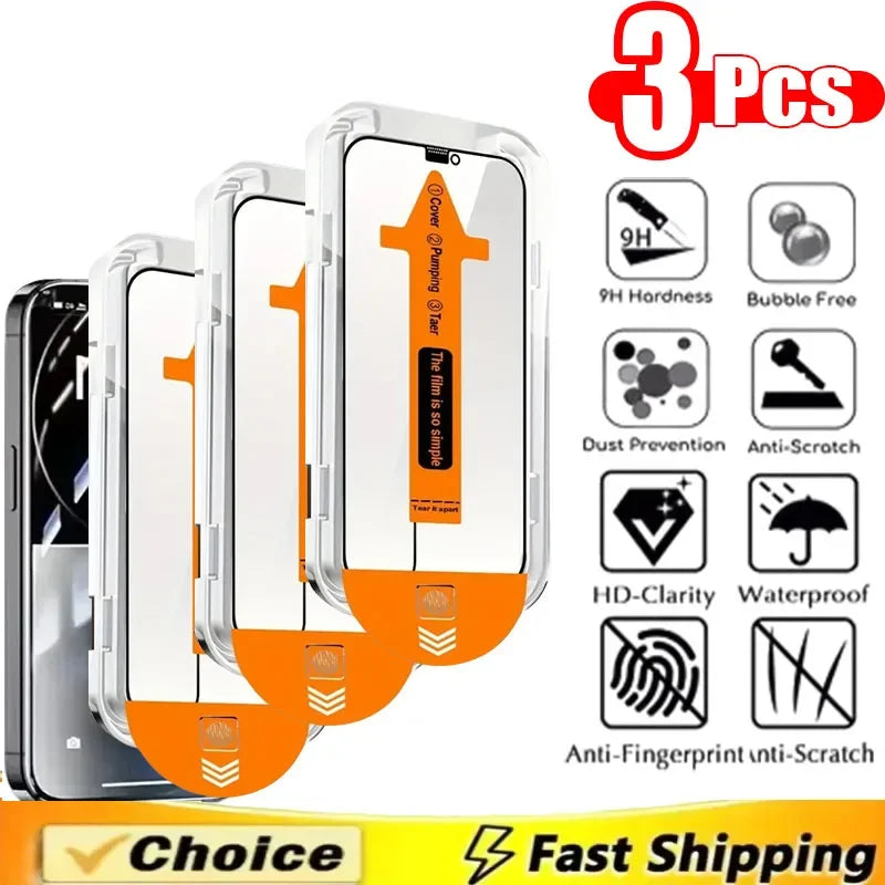 1-4 Pcs Dust Free Easy Installation Tempered Glass Screen Protector for IPhone 17Pro Max 16 15 14 13 12 11 Pro Max XS X XR  Plus