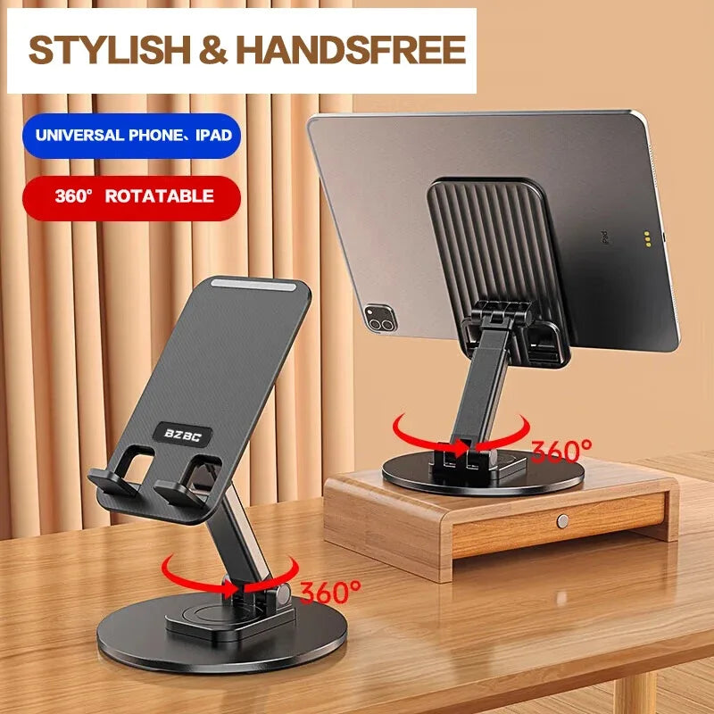 Universal Desktop Phone Stand - 360° Foldable, Anti-Slip Metal Base, Multi-Angle Rotating, Fits iPhone 13/14/15 Pro