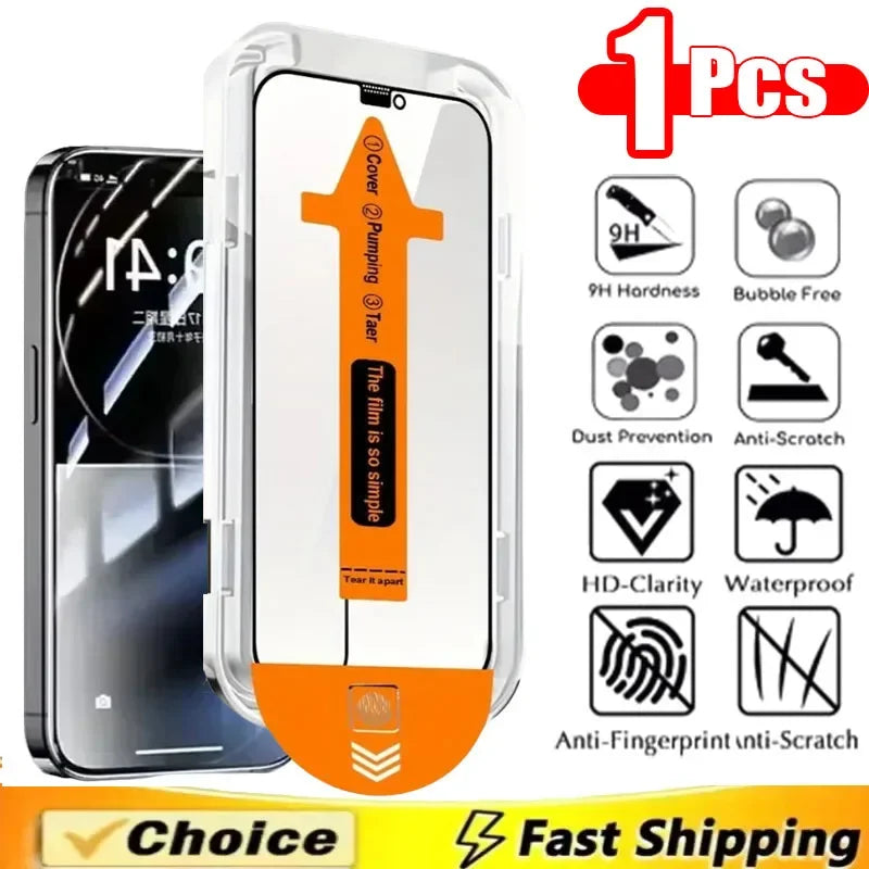 1-4 Pcs Dust Free Easy Installation Tempered Glass Screen Protector for IPhone 17Pro Max 16 15 14 13 12 11 Pro Max XS X XR  Plus