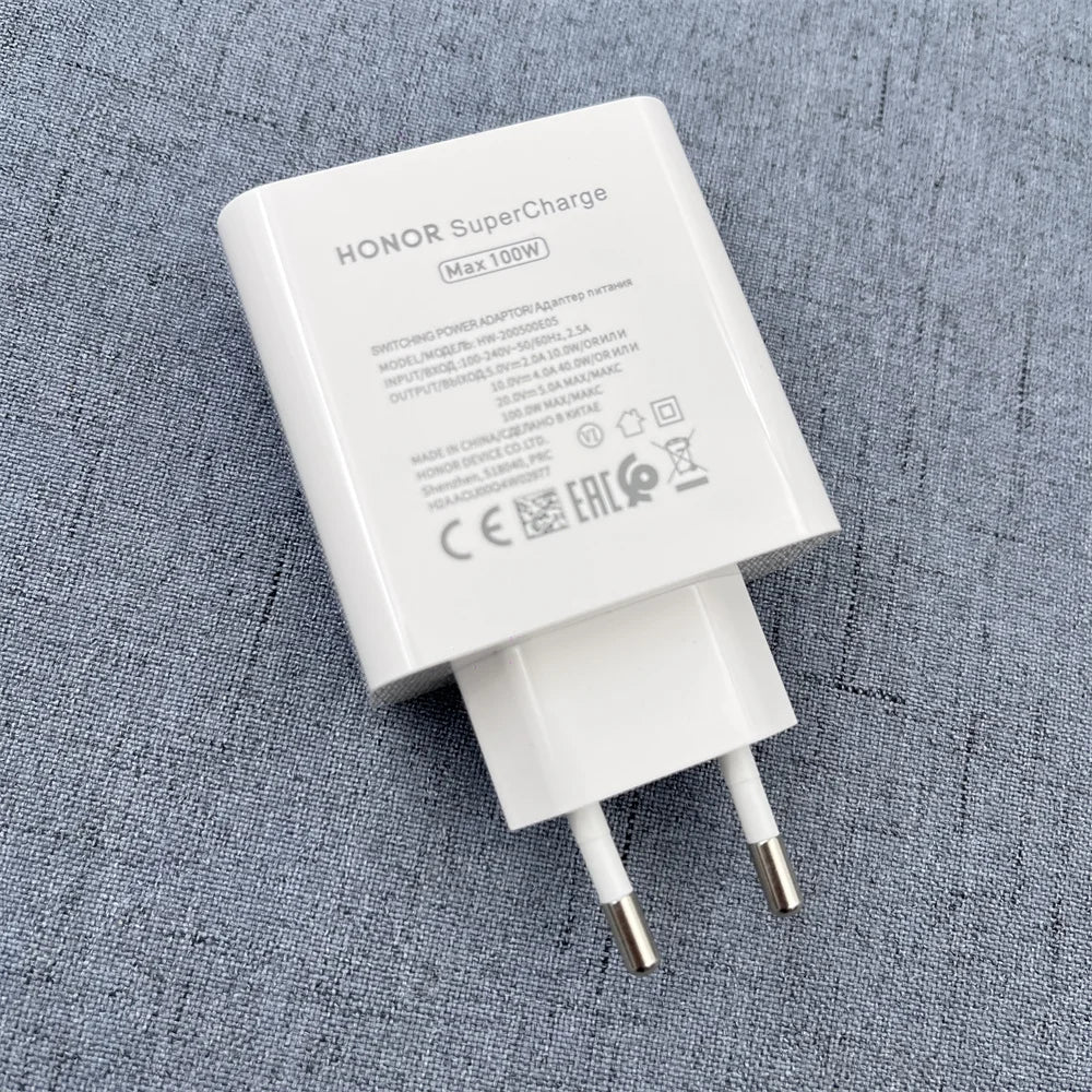 Honor Original 100W SuperCharge Charger Fast Charging EU Plug Adapter 6A Type C Cable For Honor 300 200 100 90 80 Magic 8 7 Pro