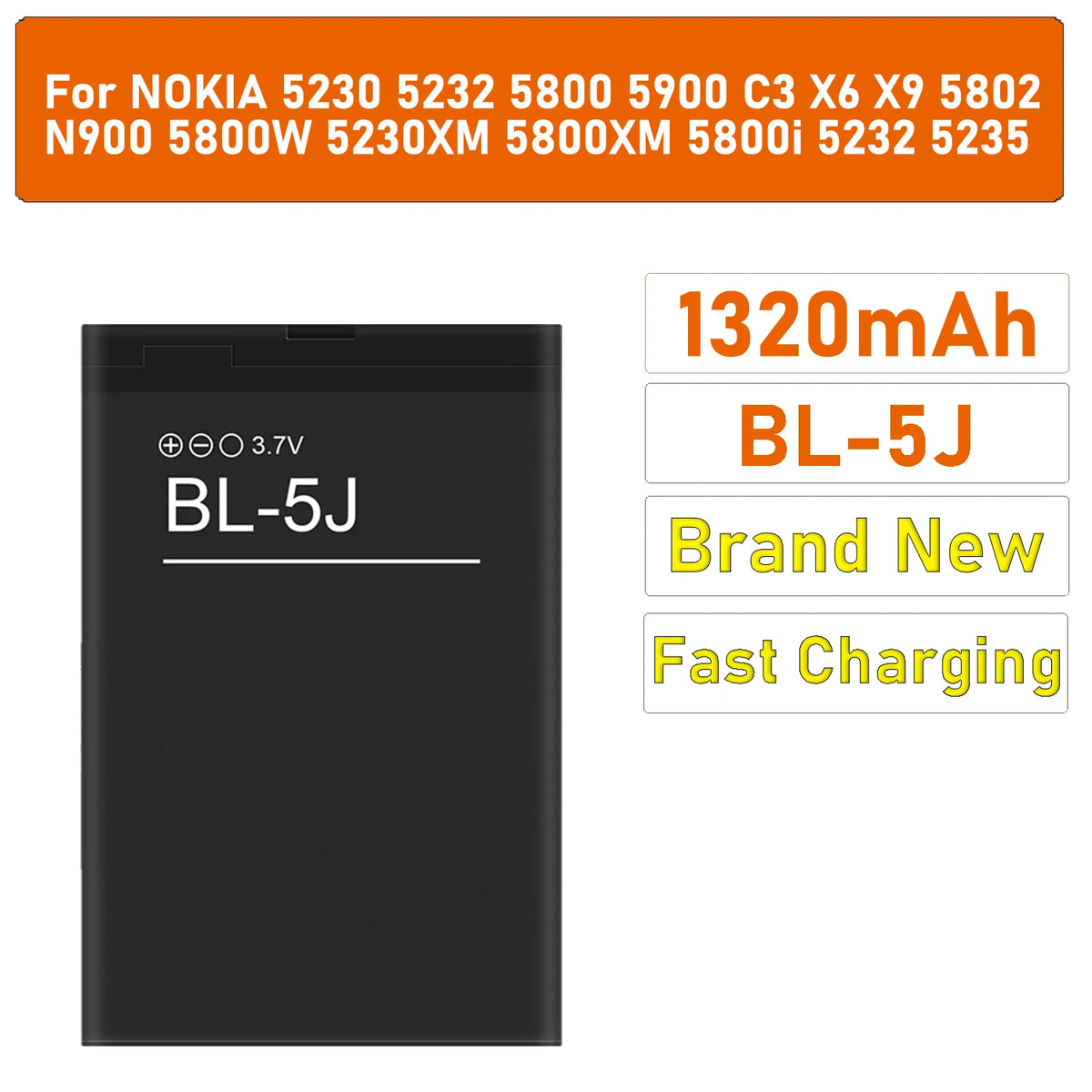 2026 years 1320mah BL-5J Phone Replacement Battery For Nokia 5800 XpressMusic N900 5230 Nuron X6 C3 5233 5228 5235 batteria