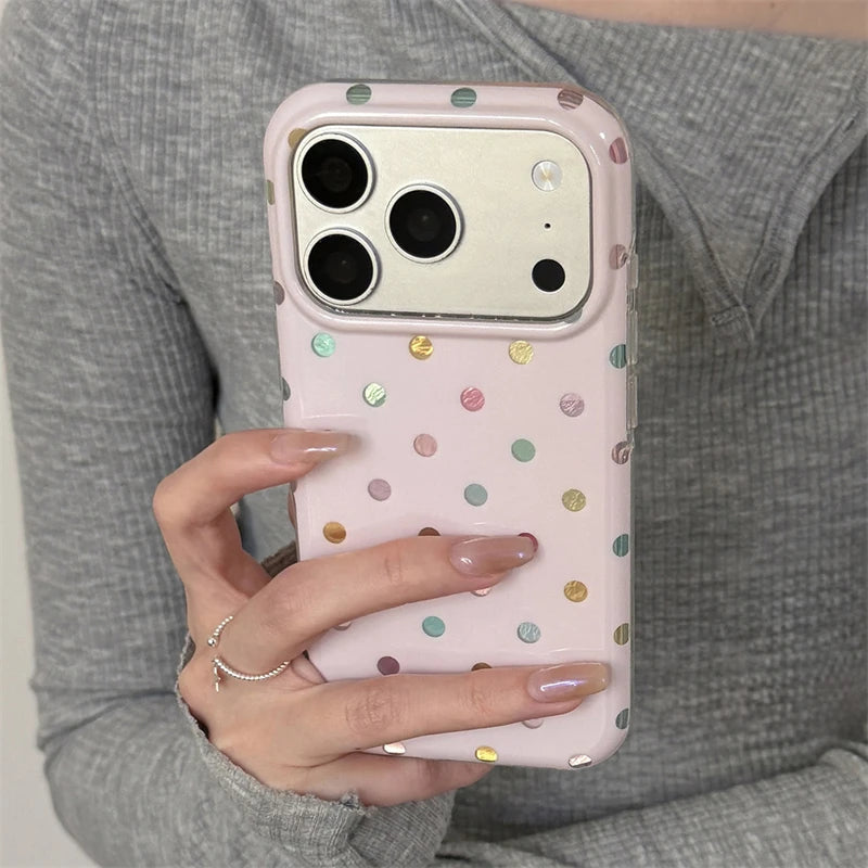 INS Korean Colorful Point Phone Case For Iphone 18 17 17Pro 17ProMax 16Pro 13 14 15 16 Pro Max 15Pro 14ProMax Phone Cover Fundas