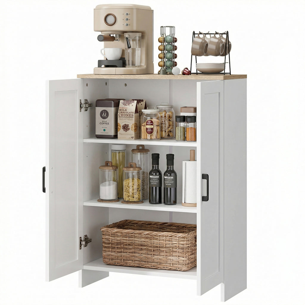 Küchenbuffet mit Schranktüren und verstellbaren Einlegeböden, 60 x 30 x 90 cm, Weiß