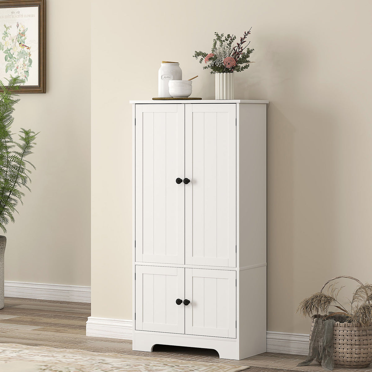 Küchenschrank, Küchenbuffet mit verstellbaren Schranktüren und Einlegeböden, 58,2 x 30 x 123 cm, weiß