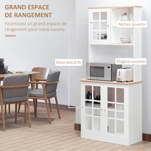Buffet, Hochschrank, Vorratsschrank mit Arbeitsplatte, 3 Glastüren, 2
