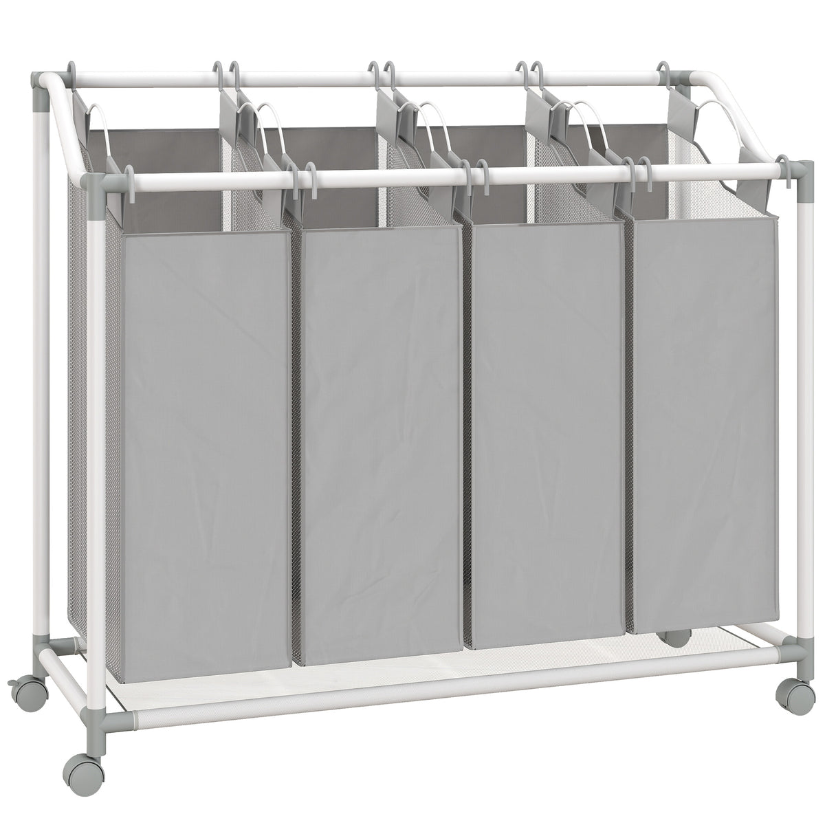 Wäschewagen, mobiler Wäschesammler, Wäschekorb auf Rollen mit 4 herausnehmbaren Säcken, 4 x 40L, 97 x 38 x 81 cm, Grau