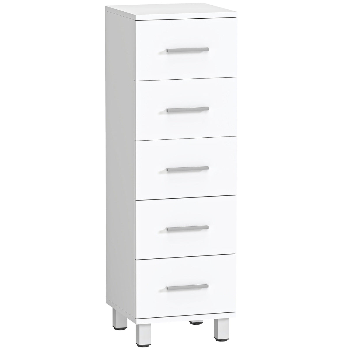 Meuble de Salle de Bain 5 Tiroirs, Meuble de Rangement, 30 x 30 x 95 cm, Commode Salle de Bain, 30 x 30 x 95 cm, Blanc