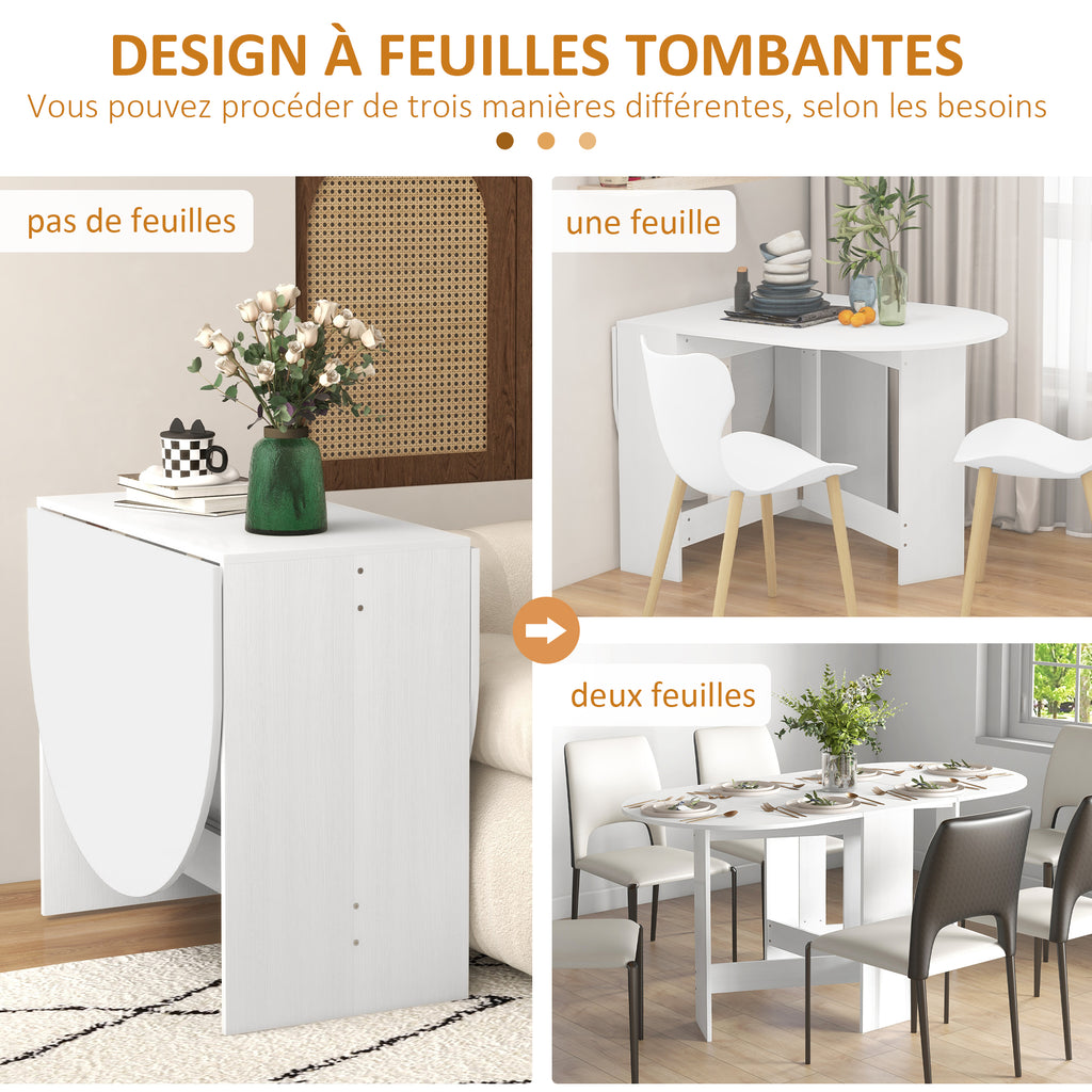 Table à manger pliante, table pliante cuisine ovale jusqu'à 6 personnes, pour petits espaces, salle à manger, blanc