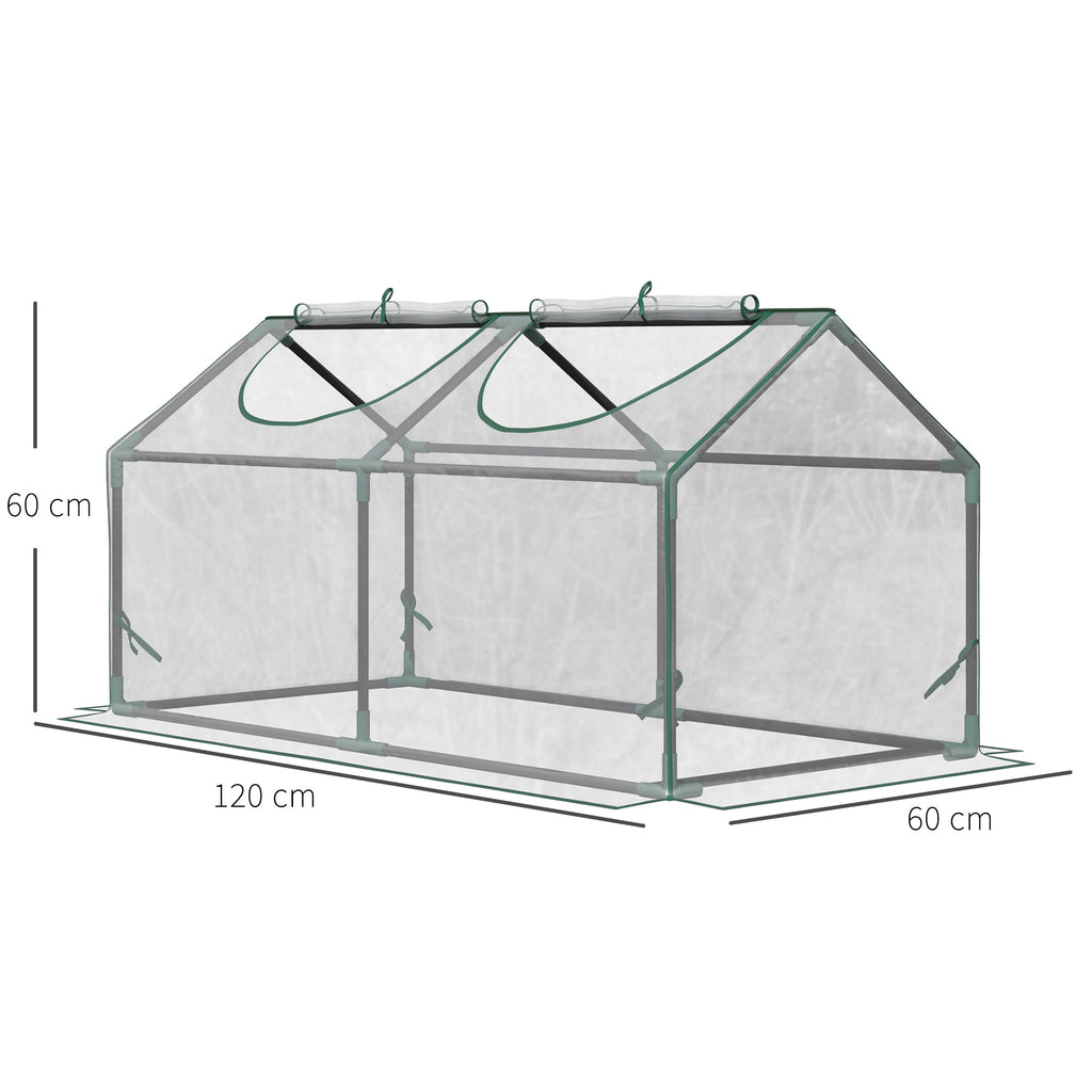 Gartengewächshaus Mini-Gewächshaus 2 aufrollbare Fenster PVC-Abdeckung 120 x 60 x 60 cm transparent