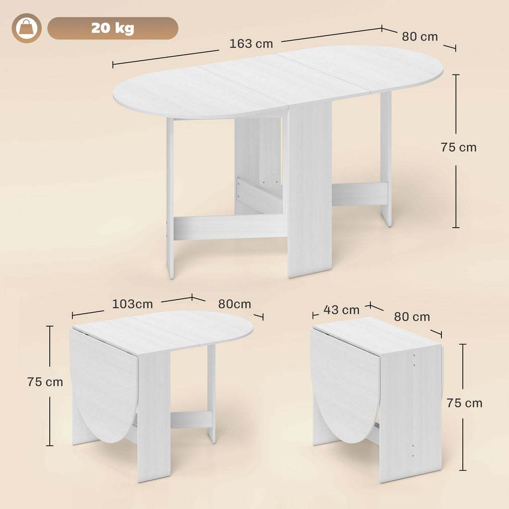 Table à manger pliante, table pliante cuisine ovale jusqu'à 6 personnes, pour petits espaces, salle à manger, blanc