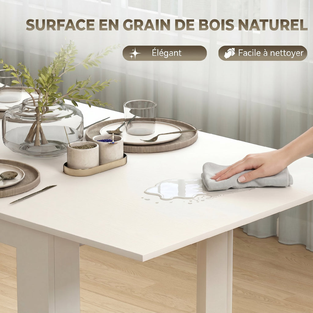 Table à manger extensible, table de cuisine rectangulaire, pour 6-8 personnes, 140-180 x 80 cm, blanc
