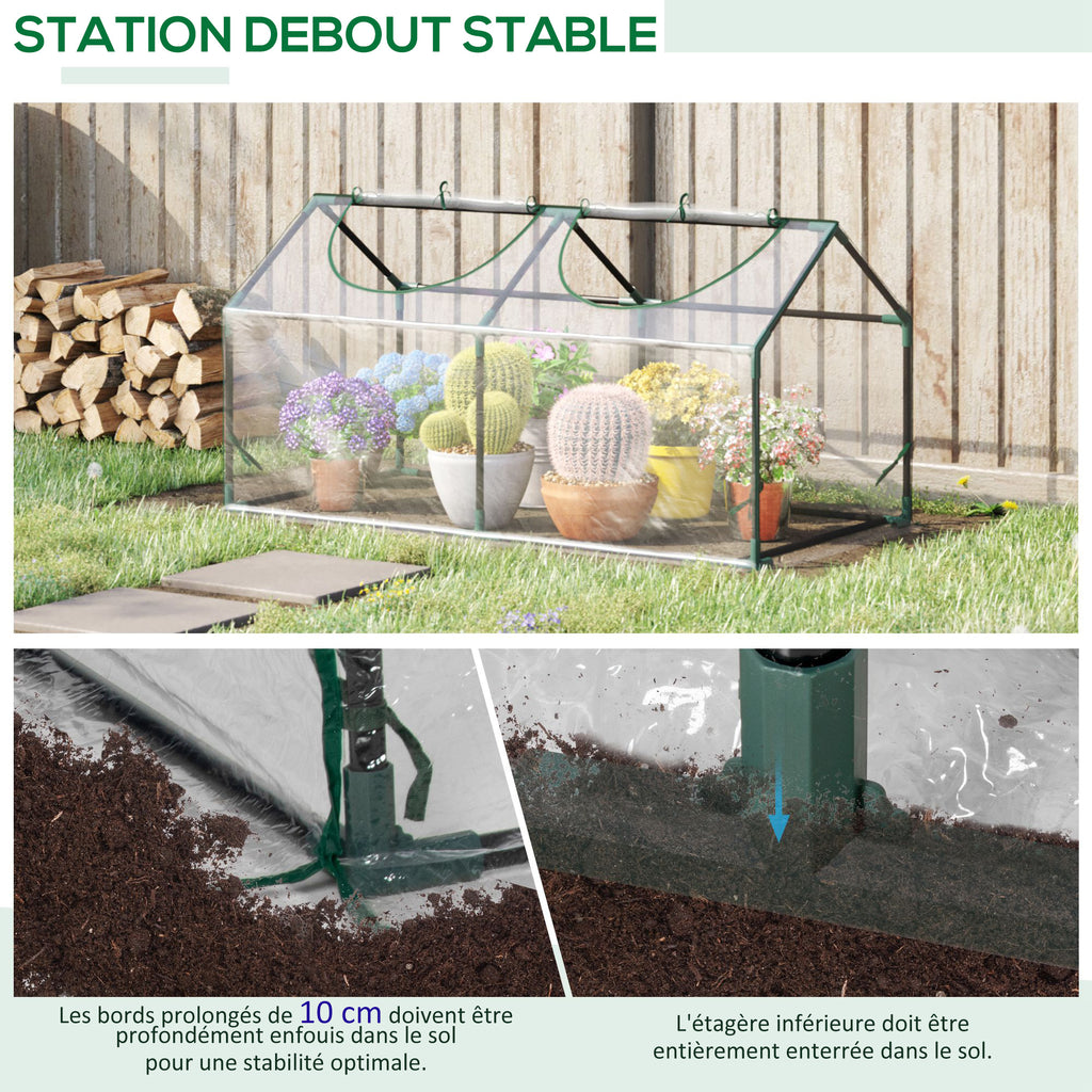 Serre de jardin mini serre 2 fenêtres enroulables couverture en PVC 120 x 60 x 60 cm transparent