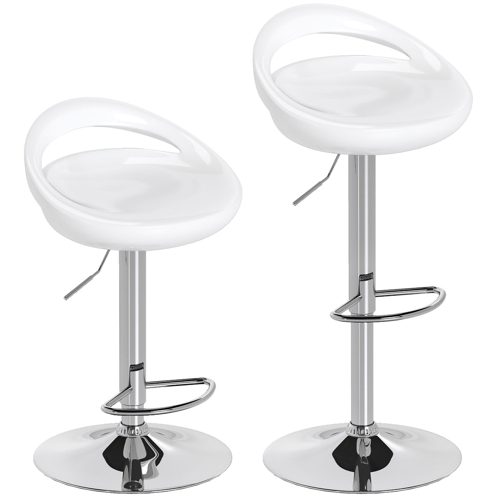 2er-Set Barhocker, höhenverstellbar, Rückenlehne und Fußstütze, 360° drehbar, 46x41x76-96cm, weiß