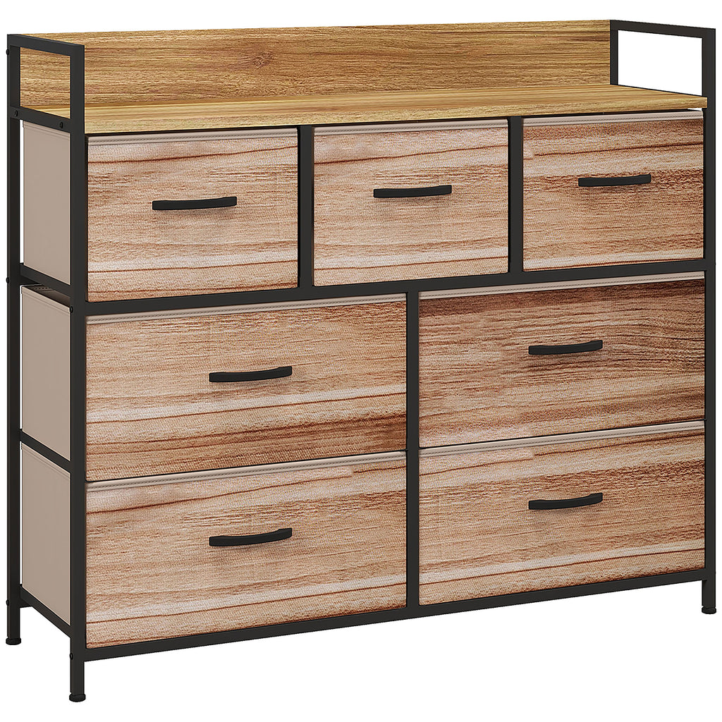 Kommode mit 7 Schubladen, Aufbewahrungsschrank mit faltbaren Stoffschubladen – schwarzer Stahlrahmen – 98 x 29 x 85 cm