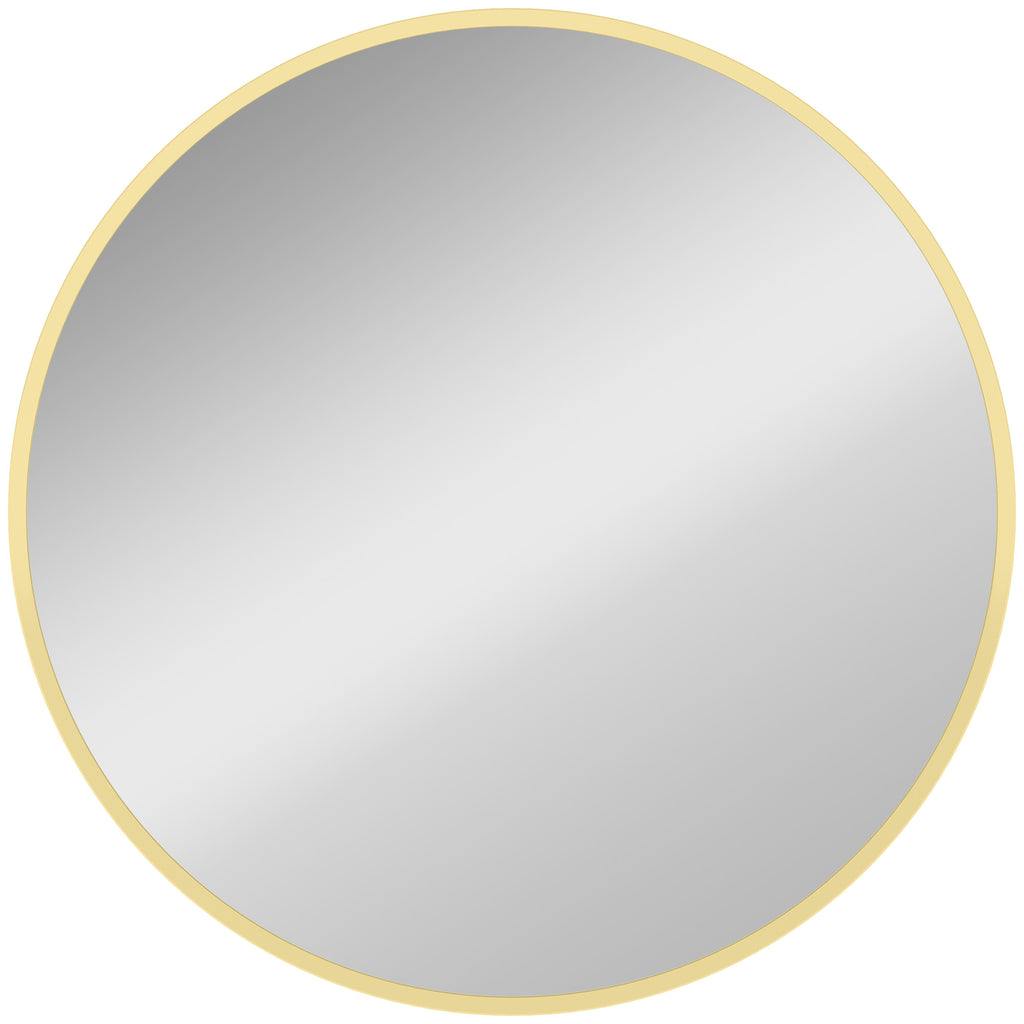Miroir mural rond Ø 61 cm, cadre en alliage d'aluminium, pour salle de bain, chambre, salon, couloir, doré