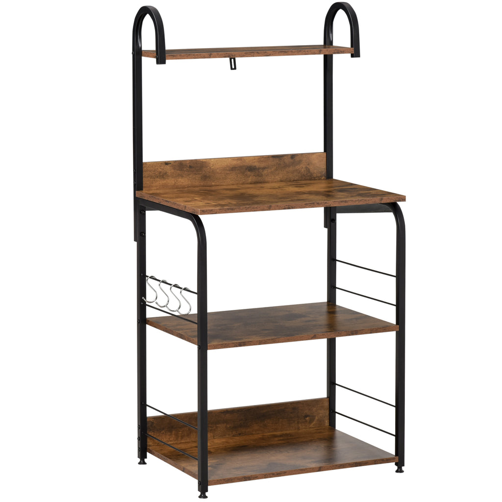 Küchenregal, Mikrowellenregal 3 Ablagen Haken Stahlrahmen 60 x 40 x 125 cm Mahagoni-Holzoptik