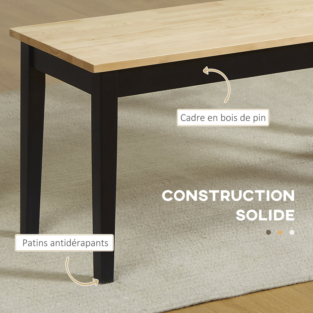 Banc en bois pour 2 personnes bicolore assise naturelle et piètement noir 102 x 36 x 45 cm
