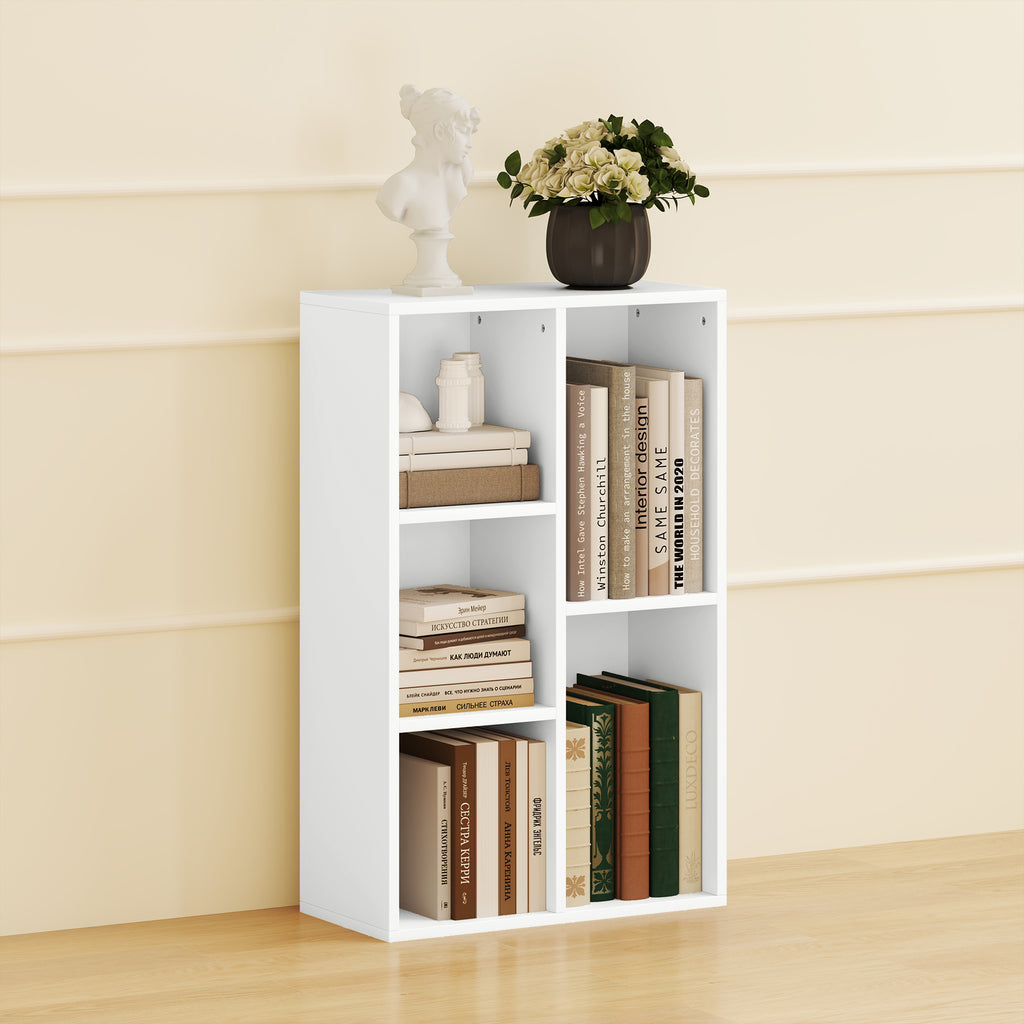 Bibliothèque étagère de rangement avec 5 compartiments, pour salon chambre à coucher bureau, 50x24x80cm, blanc