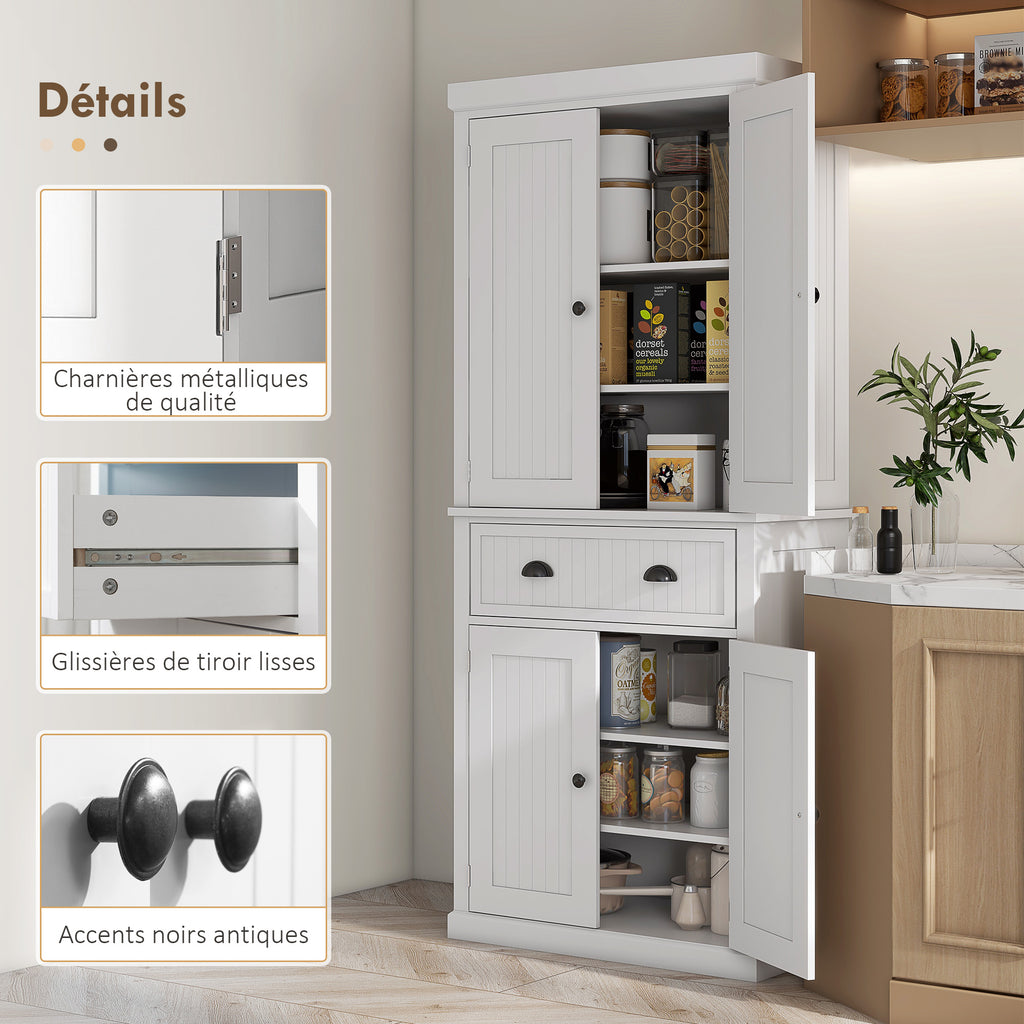Küchenschrank, Küchenbuffet, Mehrzweckschrank, verstellbare Einlegeböden, 4 Türen, große Schublade, 76,2 x 40,2 x 183 cm, Weiß