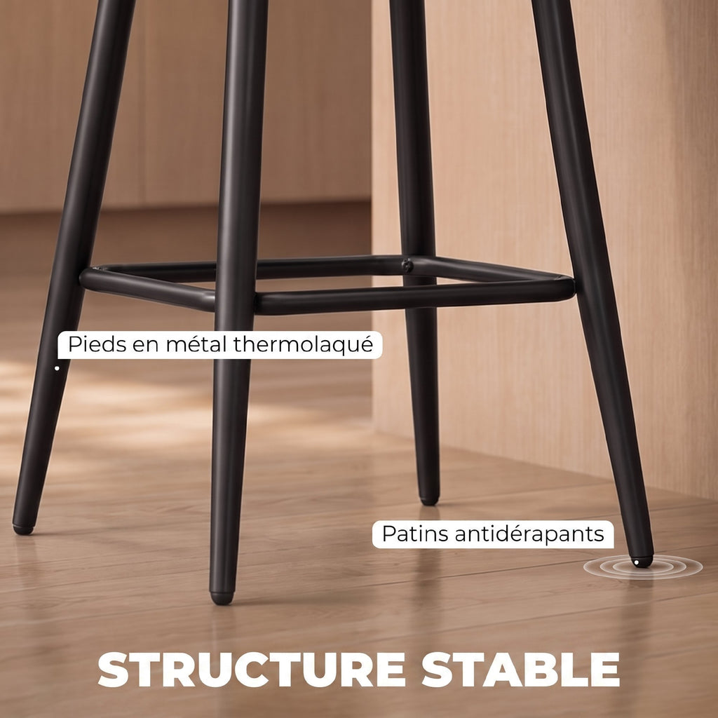 Lot de 2 Tabourets de Bar, Chaises de Bar Rembourrées en Chenille, Assise Large 67H cm, Dossier et Repose-Pieds, Gris