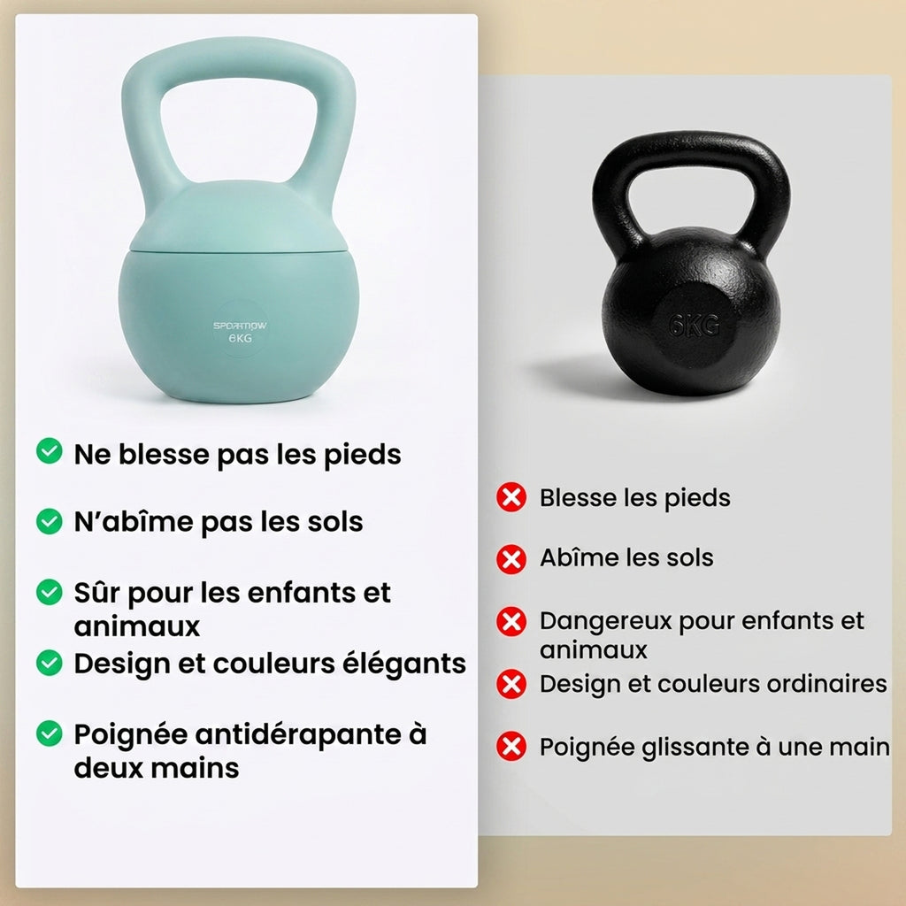 Kettlebell 6 kg haltère avec poignée antidérapante pour fitness musculation cardio, 19 x 19 x 28 cm vert