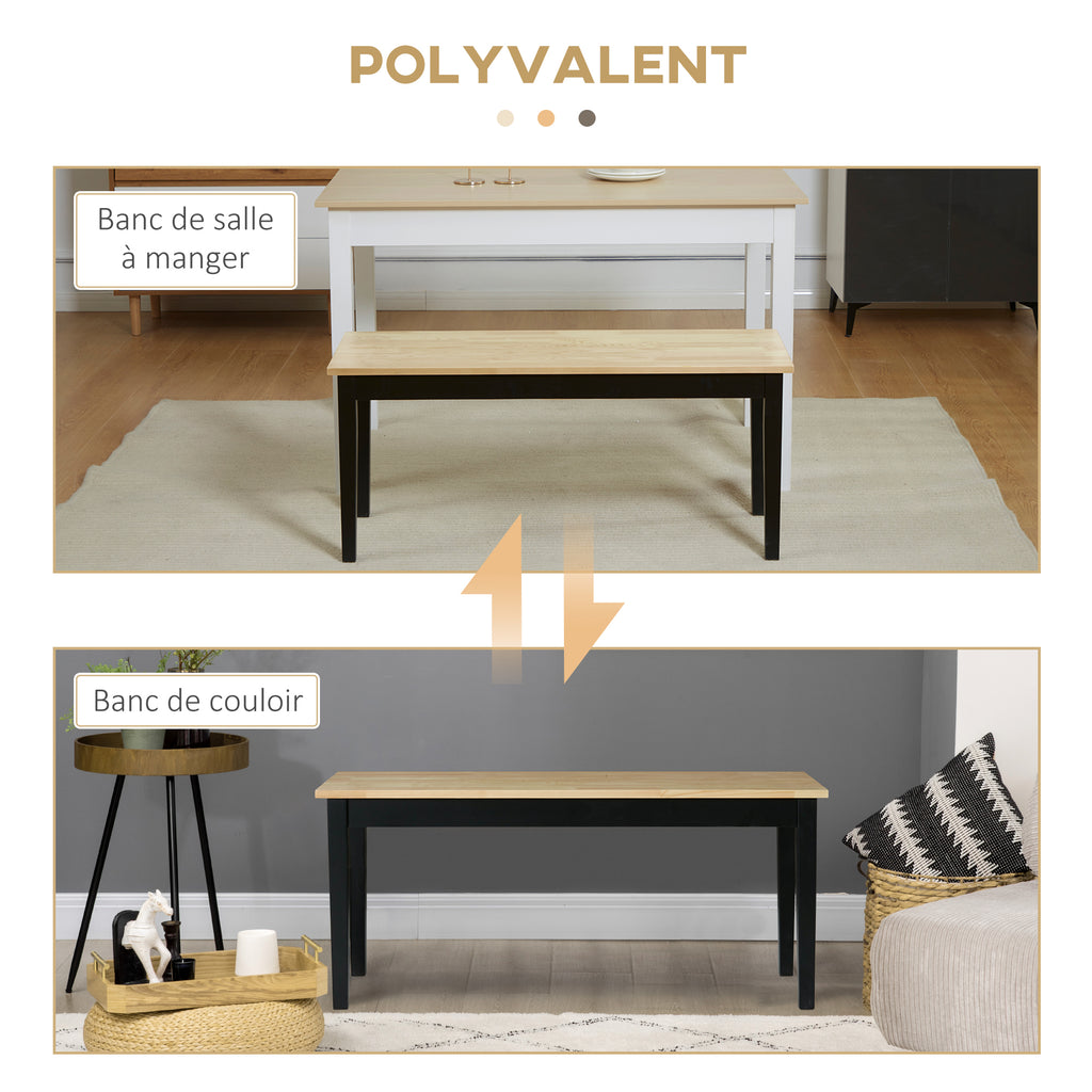 Banc en bois pour 2 personnes bicolore assise naturelle et piètement noir 102 x 36 x 45 cm