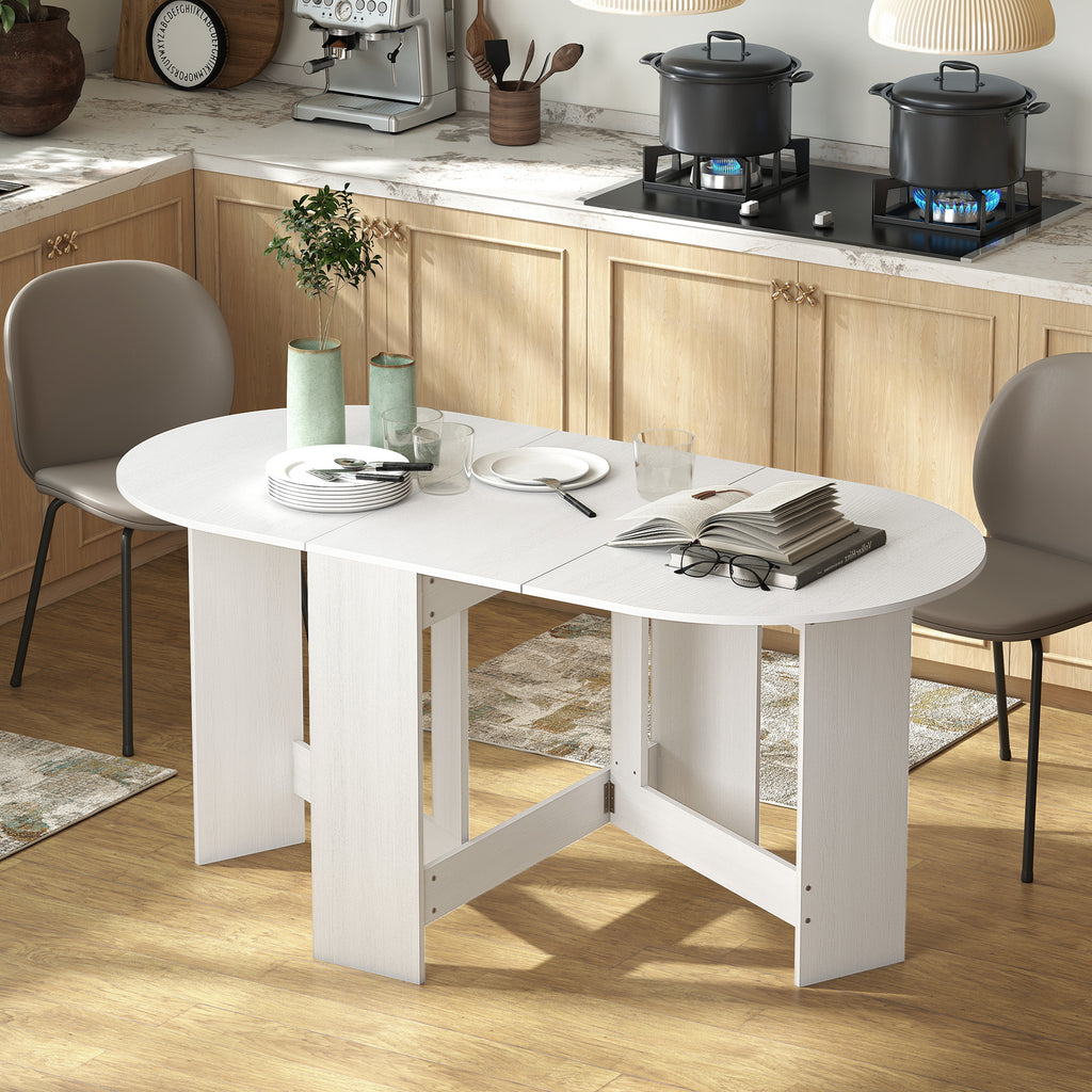 Table à manger pliante, table pliante cuisine ovale jusqu'à 6 personnes, pour petits espaces, salle à manger, blanc