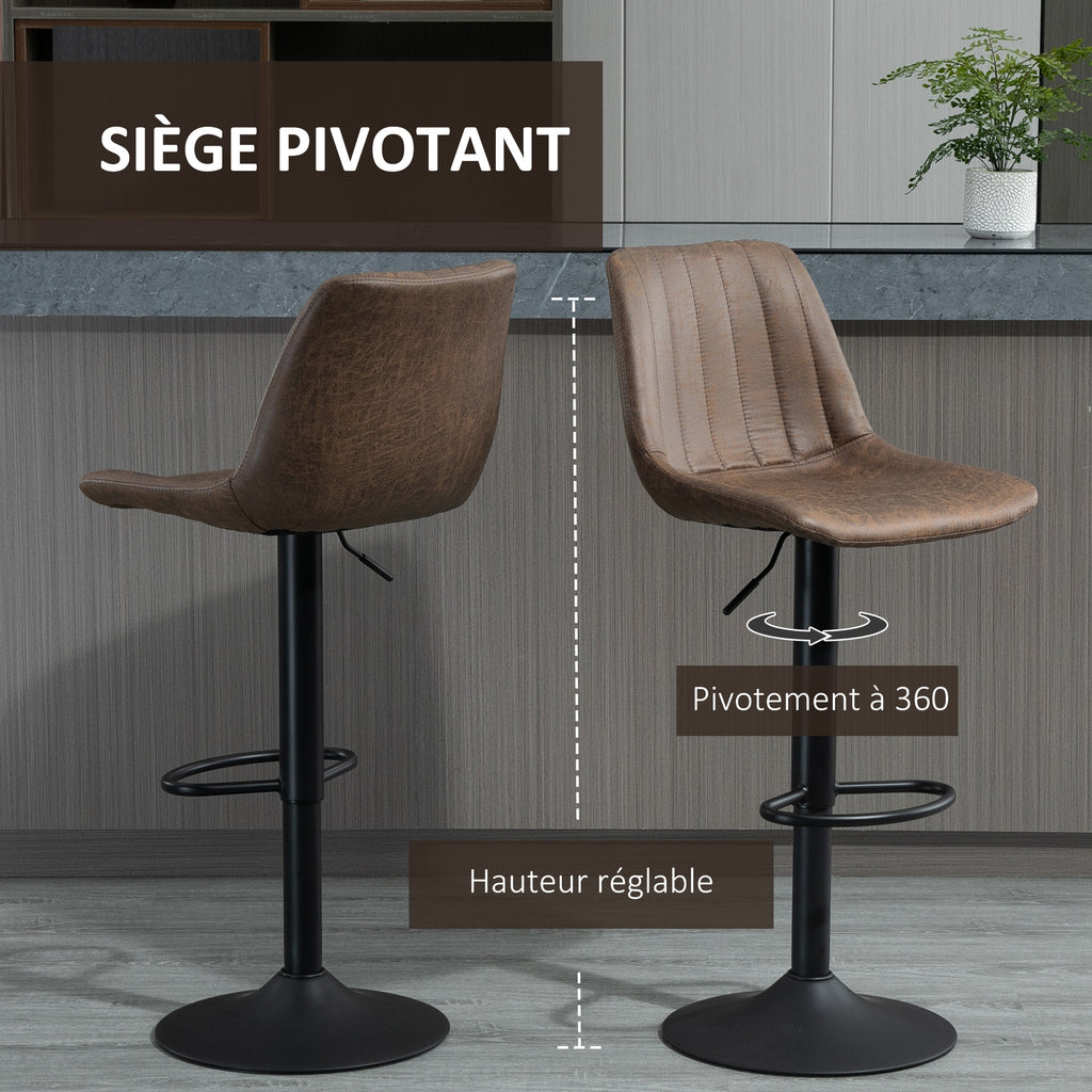 2er-Set Barhocker im Vintage-Stil, höhenverstellbar, drehbar mit Fußstütze, braun