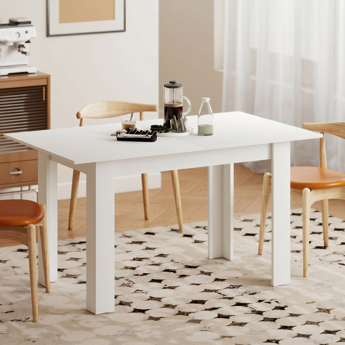 Table à manger extensible, table de cuisine rectangulaire, pour 6-8 personnes, 140-180 x 80 cm, blanc