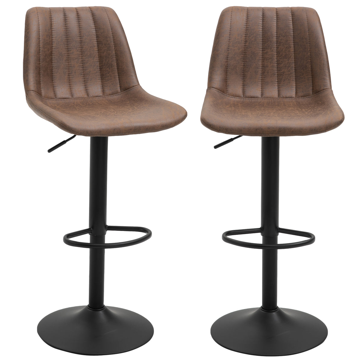 2er-Set Barhocker im Vintage-Stil, höhenverstellbar, drehbar mit Fußstütze, braun