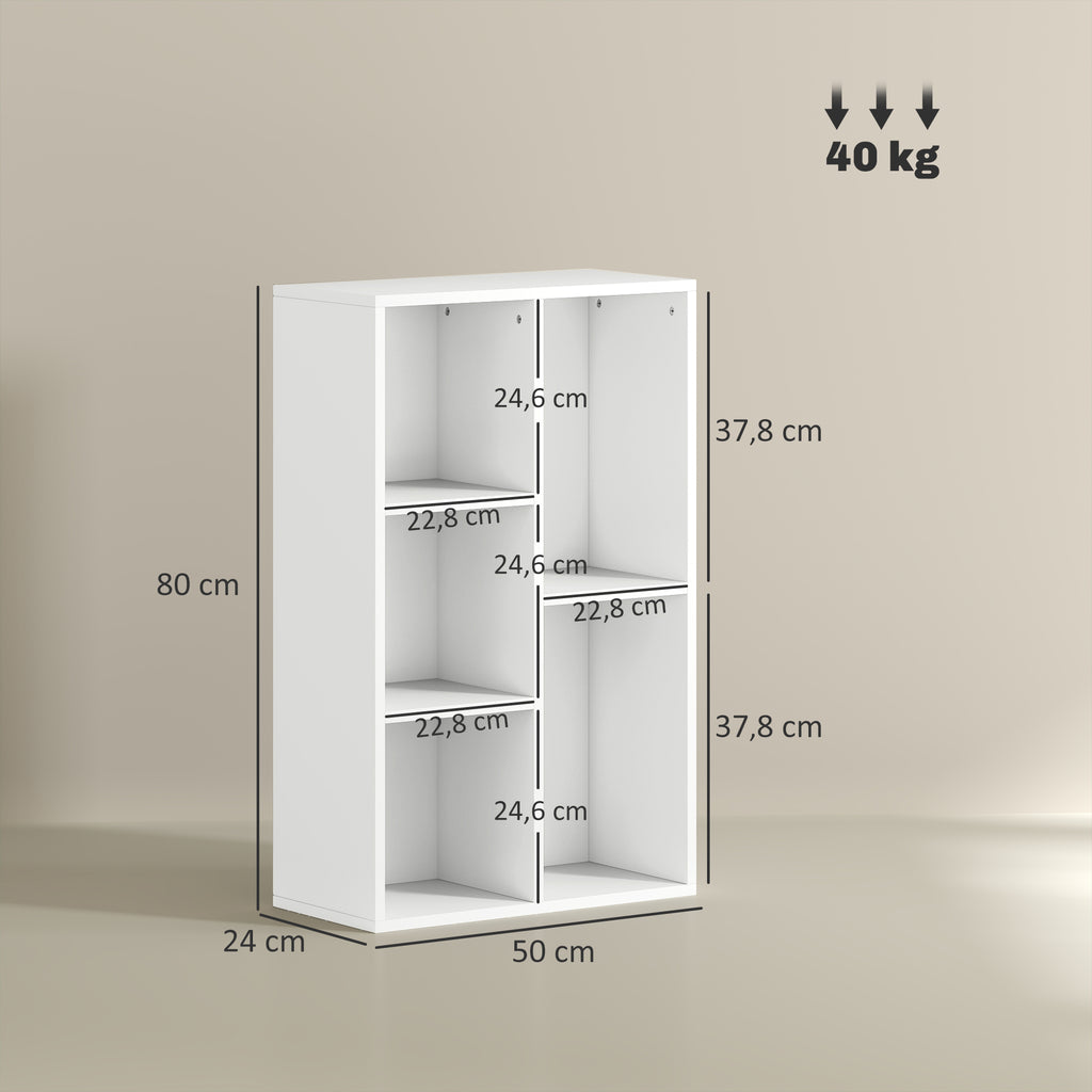 Bibliothèque étagère de rangement avec 5 compartiments, pour salon chambre à coucher bureau, 50x24x80cm, blanc