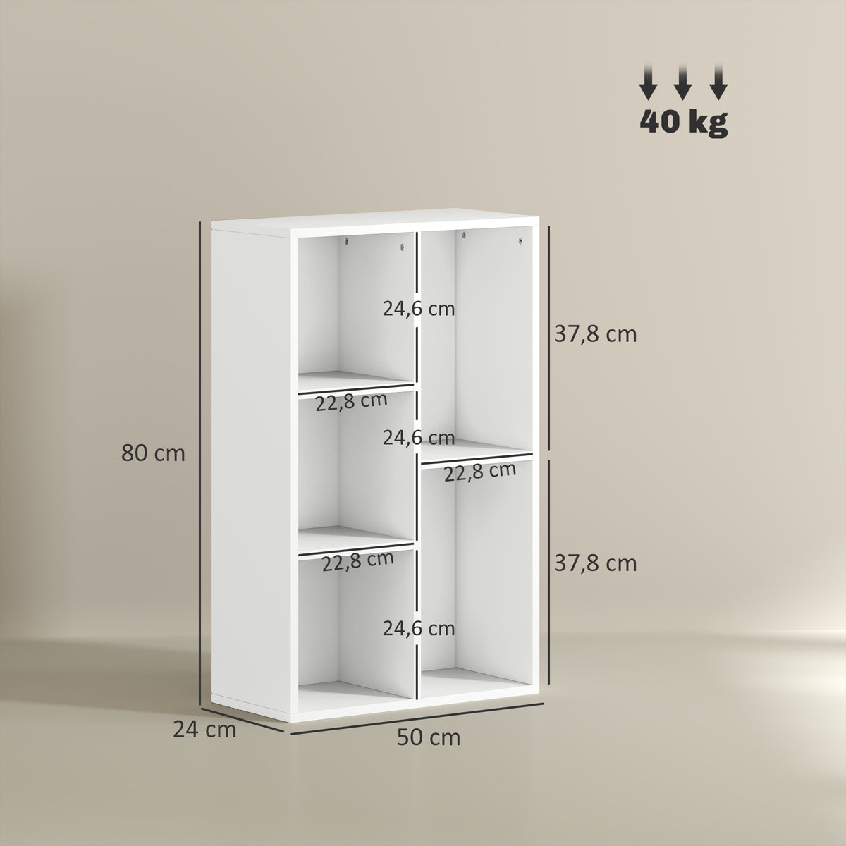 Bibliothèque étagère de rangement avec 5 compartiments, pour salon chambre à coucher bureau, 50x24x80cm, blanc