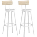 Lot de 2 tabourets de bar, chaises de bar, assise rembourrée 75,5H cm, dossier et repose-pieds, bois naturel et blanc