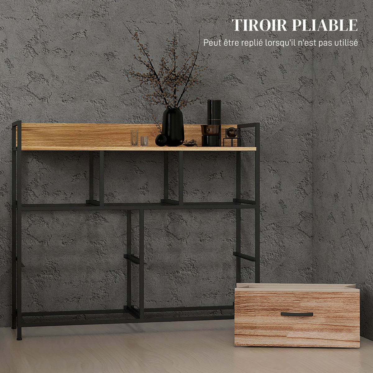 Kommode mit 7 Schubladen, Aufbewahrungsschrank mit faltbaren Stoffschubladen – schwarzer Stahlrahmen – 98 x 29 x 85 cm