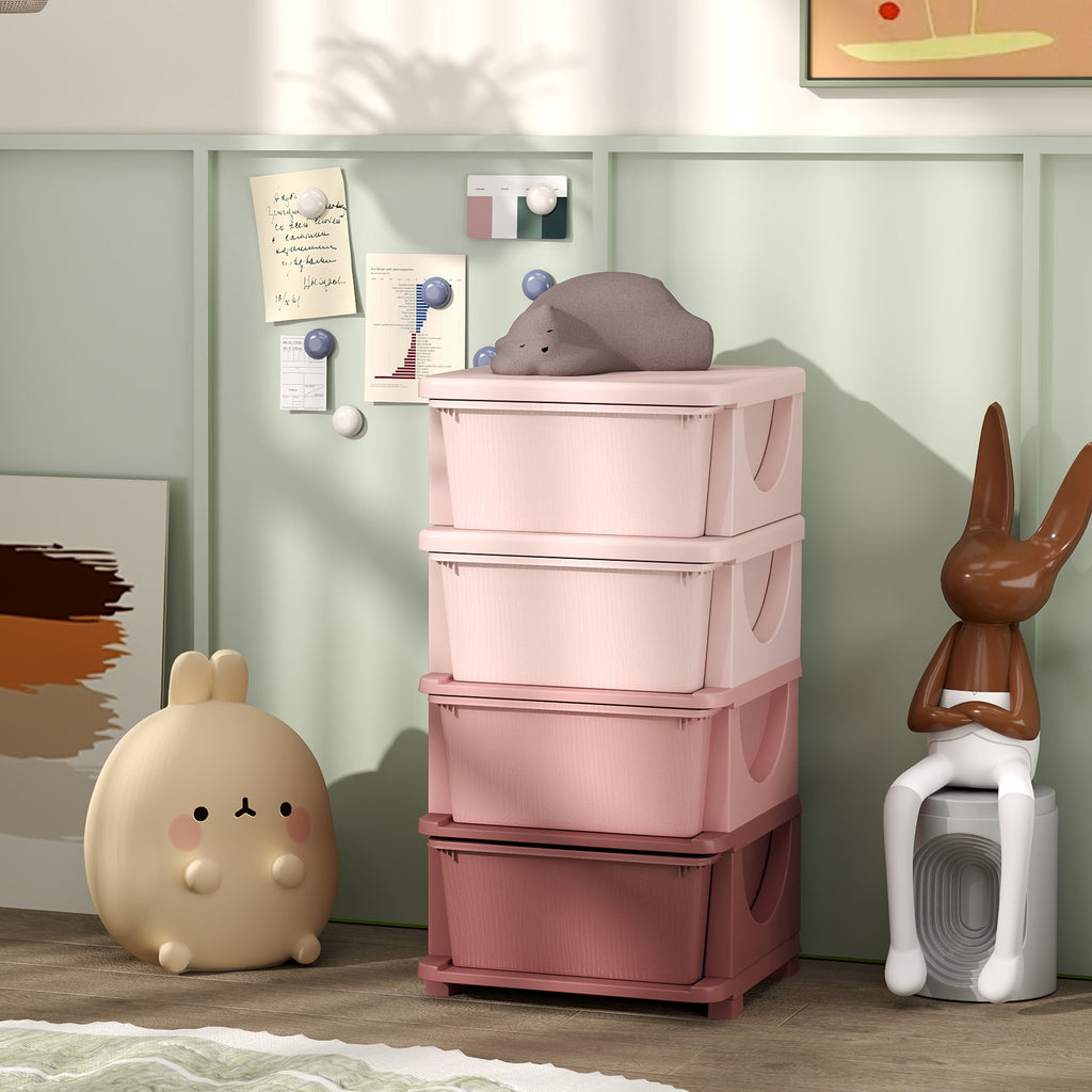 Organisateur de jouets pour enfants avec 4 tiroirs à 4 niveaux, boîtes de rangement en plastique, 37 x 37 x 76 cm, rose-9