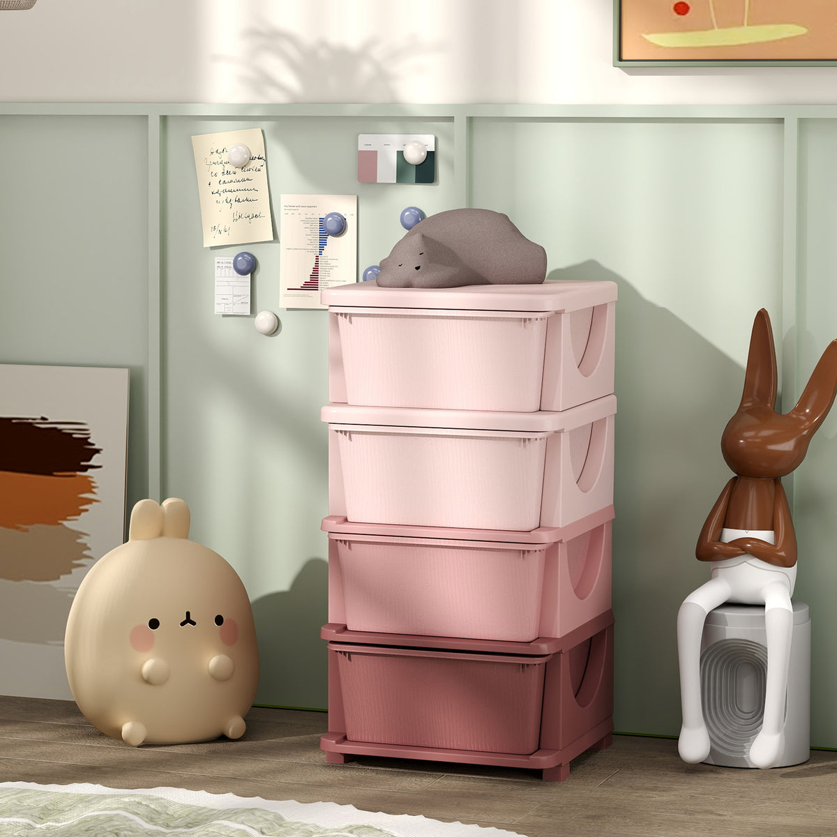 Organisateur de jouets pour enfants avec 4 tiroirs à 4 niveaux, boîtes de rangement en plastique, 37 x 37 x 76 cm, rose-9
