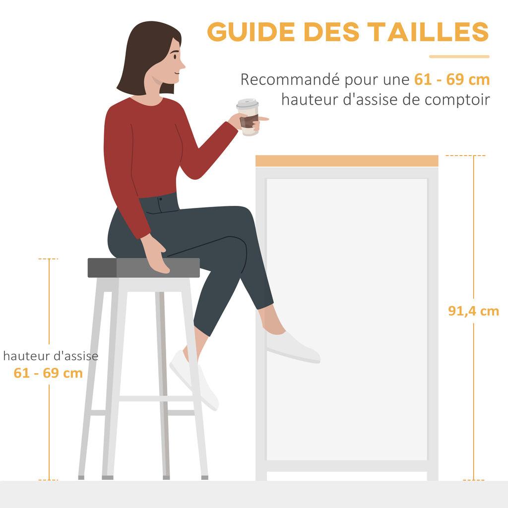 Ilot centra table de bar plateau latéral  rabattable et 3 étagères 120 x 76 x 91,4 cm Brun Rustique