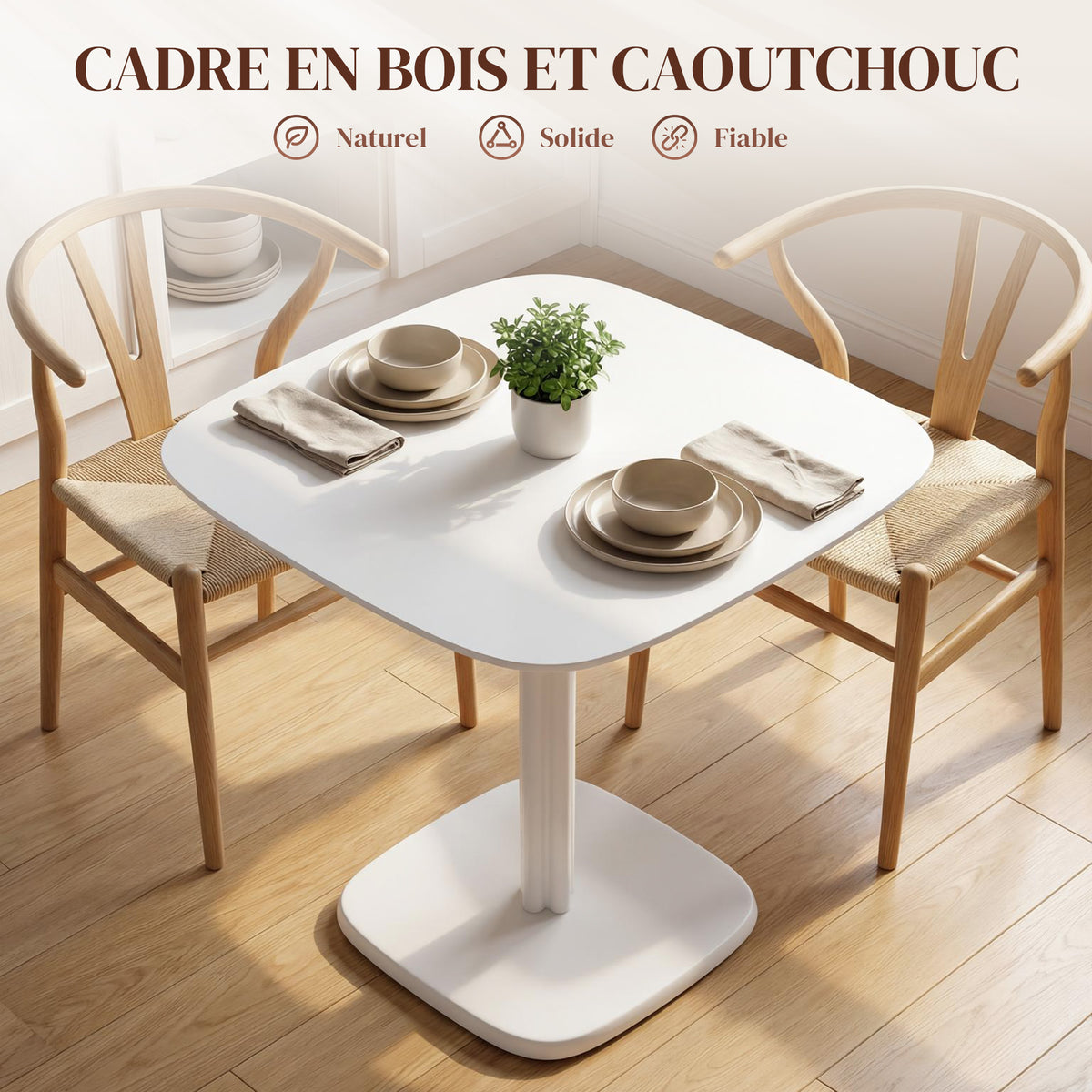 Table à manger pour 4 personne table de cuisine carrée style moderne avec plateau aspect bois, 70 x 70 cm, blanc-3