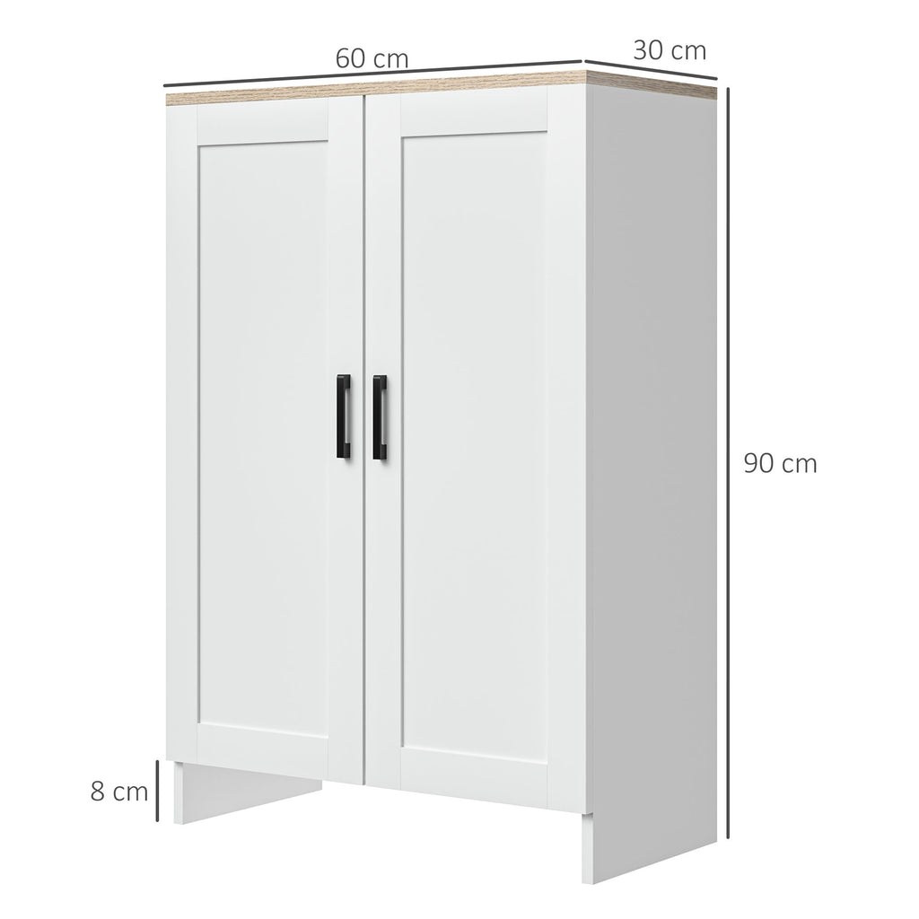 Küchenbuffet mit Schranktüren und verstellbaren Einlegeböden, 60 x 30 x 90 cm, Weiß