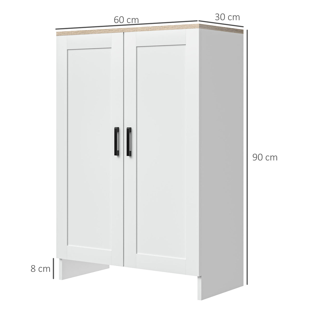 Küchenbuffet mit Schranktüren und verstellbaren Einlegeböden, 60 x 30 x 90 cm, Weiß
