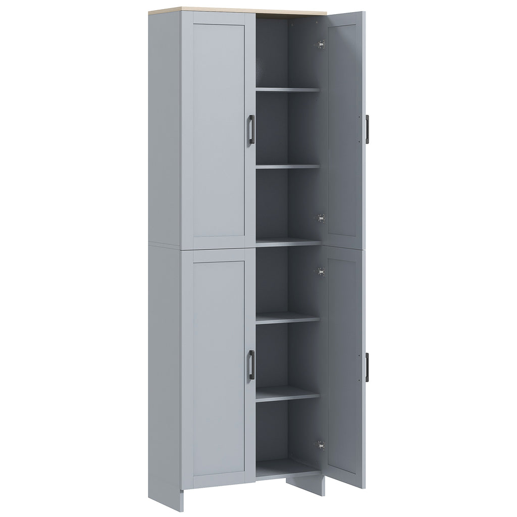 Küchenschrank, 170 cm hoch, Hochschrank mit 4 Türen und verstellbaren Einlegeböden, modernes Design, grau