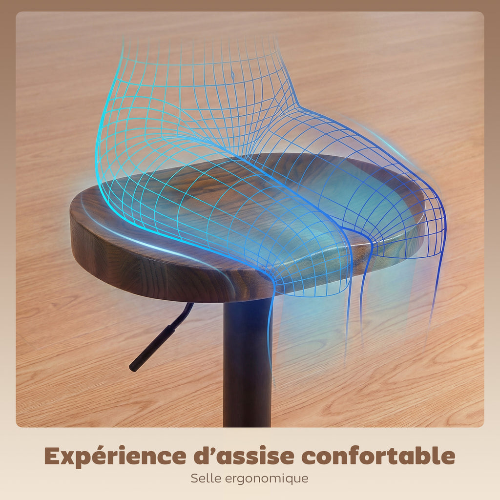 Tabourets de Bar Lot de 2 Réglables Pivotants Chaises de Cuisine avec Siège en Bois d'Orme Marron Foncé