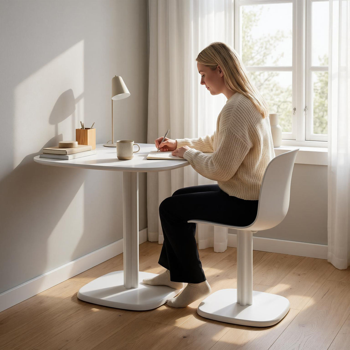 Table à manger pour 4 personne table de cuisine carrée style moderne avec plateau aspect bois, 70 x 70 cm, blanc-8