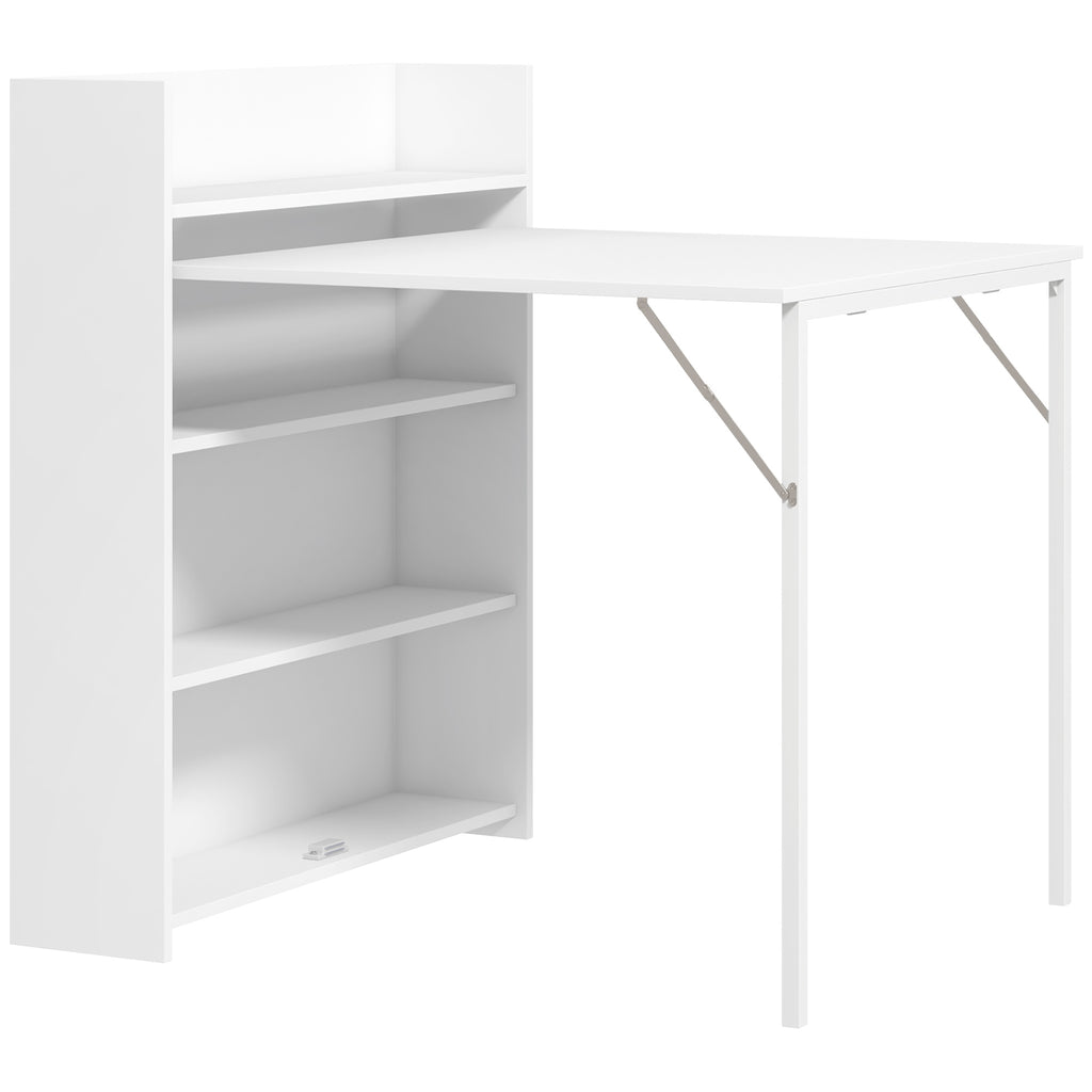 Klappbarer Esstisch, Küchentisch für 3 Personen, mit Klappplatte und 4 Ablagen, 78,5x91x93cm, Weiß