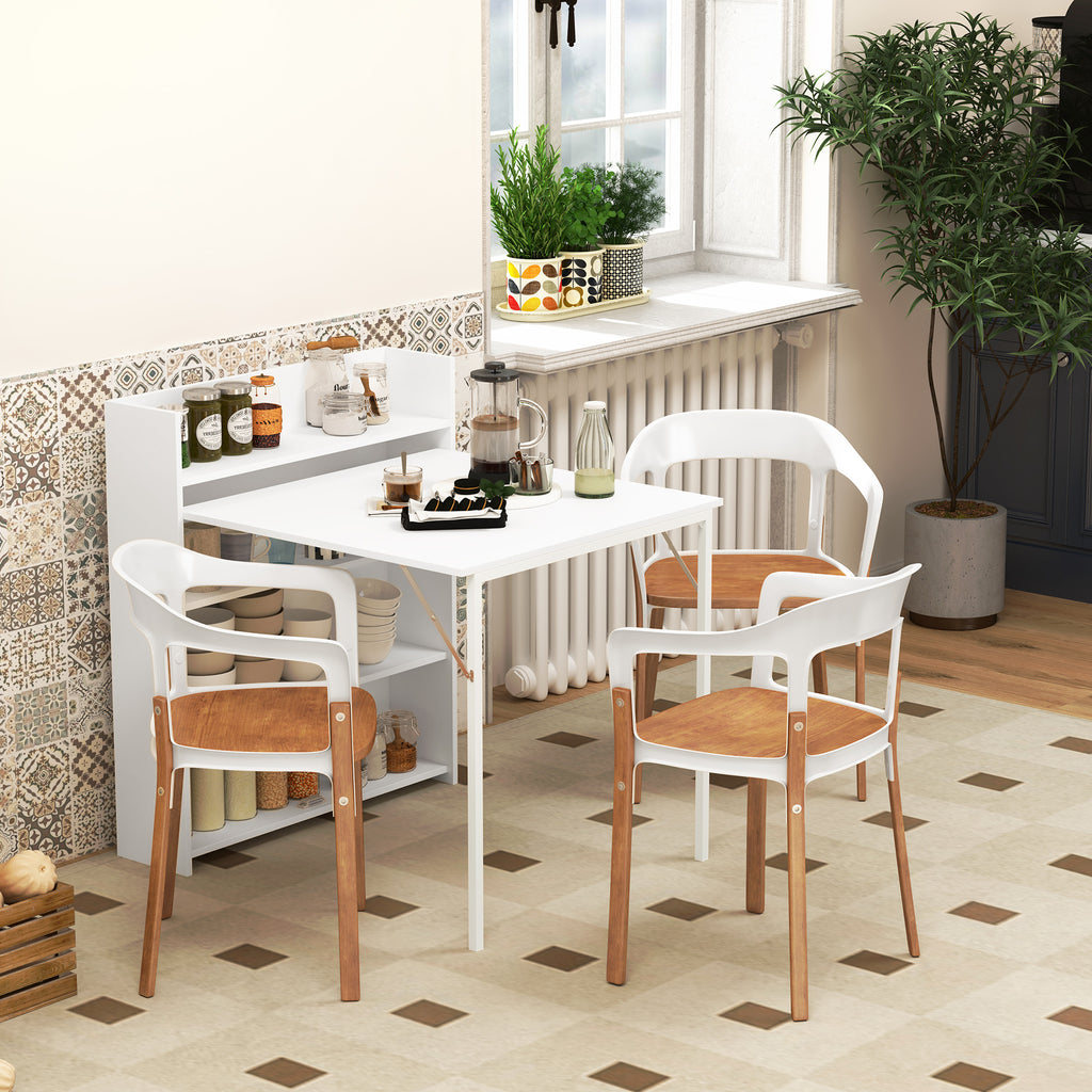 Klappbarer Esstisch, Küchentisch für 3 Personen, mit Klappplatte und 4 Ablagen, 78,5x91x93cm, Weiß