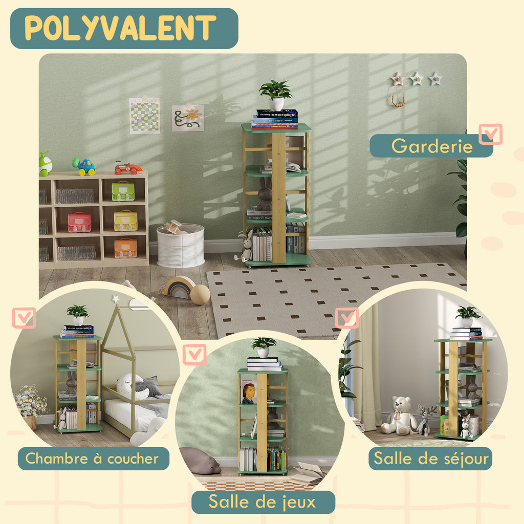 Bibliothèque enfant avec roulettes, rangement livre enfant 3 niveaux pour salle de jeux, chambre d'enfant, vert-5