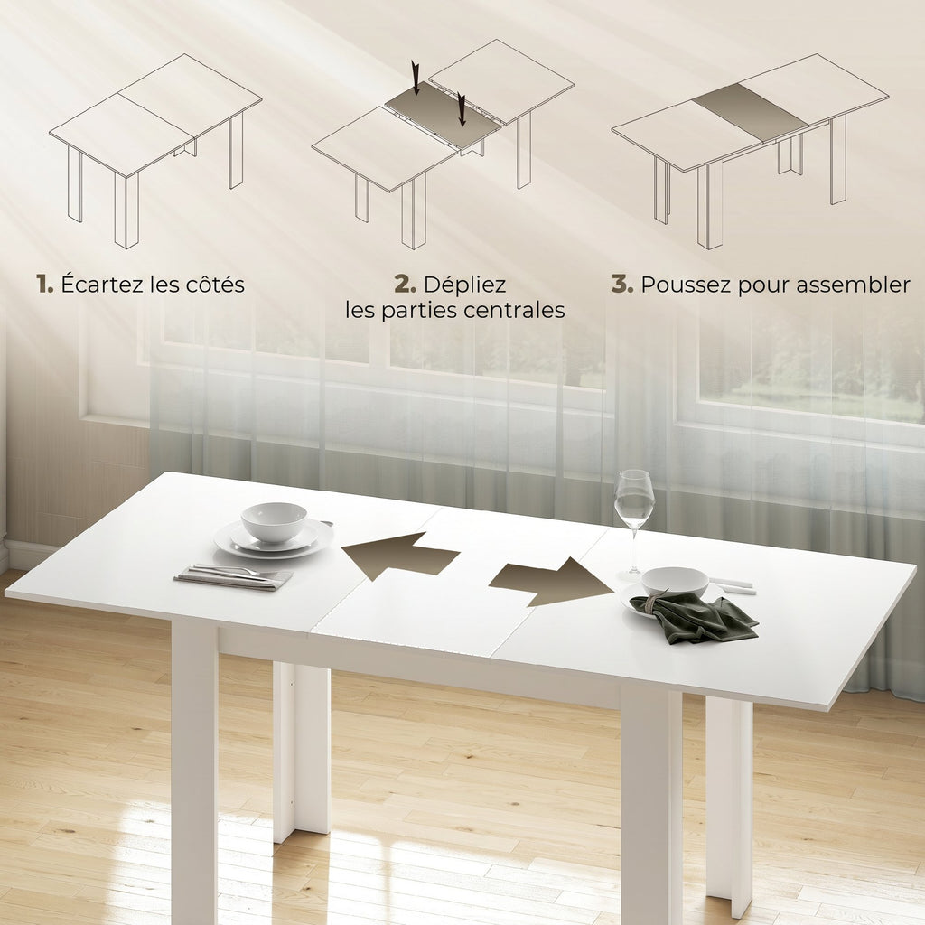 Table à manger extensible, table de cuisine rectangulaire, pour 6-8 personnes, 140-180 x 80 cm, blanc