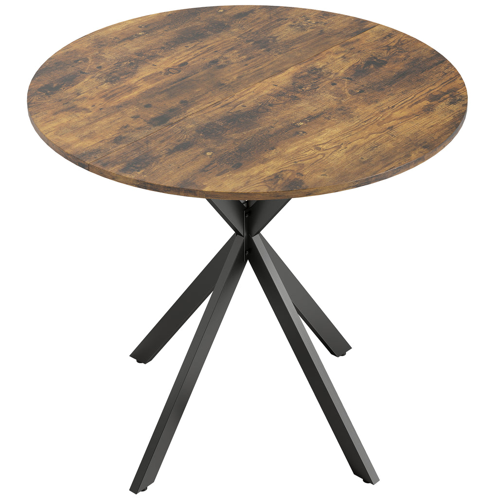 Table à Manger Ronde pour 2 Personnes avec Plateau Aspect Bois et Piètement Croisé en Acier, Brun Rustique